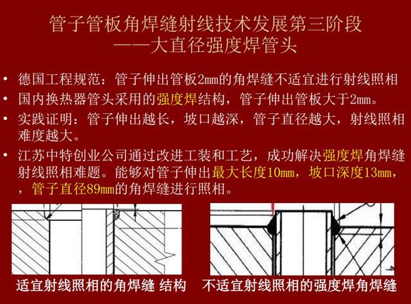 管子管板角焊縫射線技術發展第三階段：大直徑強度焊管頭