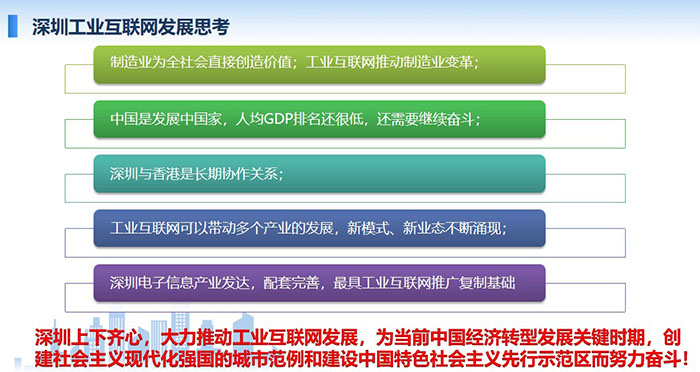 制造業(yè)為全社會直接創(chuàng)造價值；工業(yè)互聯(lián)網(wǎng)推動制造業(yè)變革；工業(yè)互聯(lián)網(wǎng)可以帶動多個產(chǎn)業(yè)的發(fā)展，新模式、新業(yè)態(tài)不斷涌現(xiàn)； 工業(yè)互聯(lián)網(wǎng)可以帶動多個產(chǎn)業(yè)的發(fā)展，新模式、新業(yè)態(tài)不斷涌現(xiàn)；深圳上下齊心，大力推動工業(yè)互聯(lián)網(wǎng)發(fā)展， 為當(dāng)前中國經(jīng)濟(jì)轉(zhuǎn)型發(fā)展關(guān)鍵時期，創(chuàng)建社會主義現(xiàn)代化強(qiáng)國的城市范例和建設(shè)中國特色社會主義先行示范區(qū)而努力奮斗！